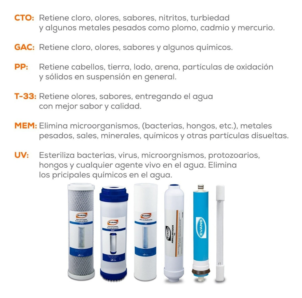 Kit De Consumibles Para Purificador - EVANS (KIT-RO-100G-A03) - 12 Meses