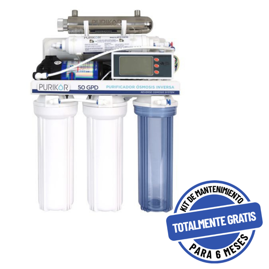Purificador PURIKOR 6 Etapas con Ósmosis Inversa, UV y Alta Producción (PKRO50-6UVPM)