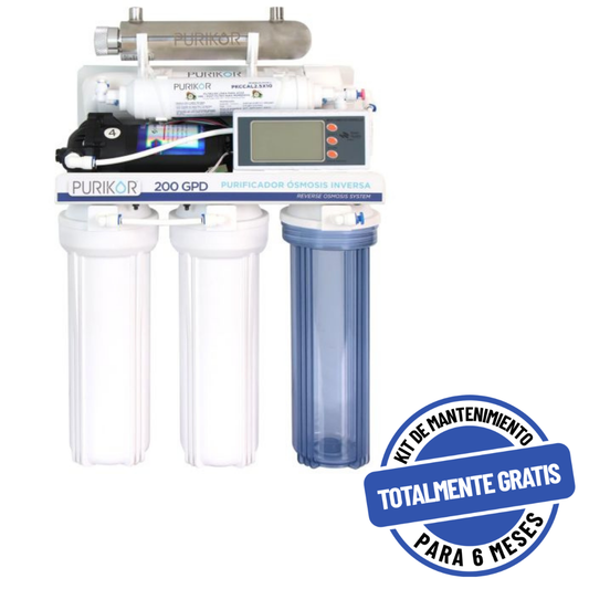 Purificador PURIKOR 6 Etapas con Ósmosis Inversa, UV y Flujo Intermedio (PKRO200-6UVPM)