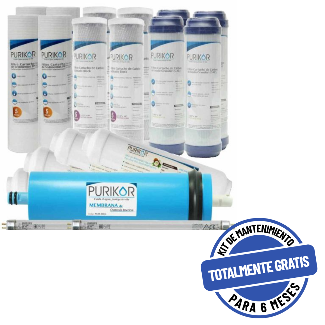 Kit PURIKOR Ósmosis Inversa 400G + UV - Mantenimiento 24M (KIT24-RO400UV)