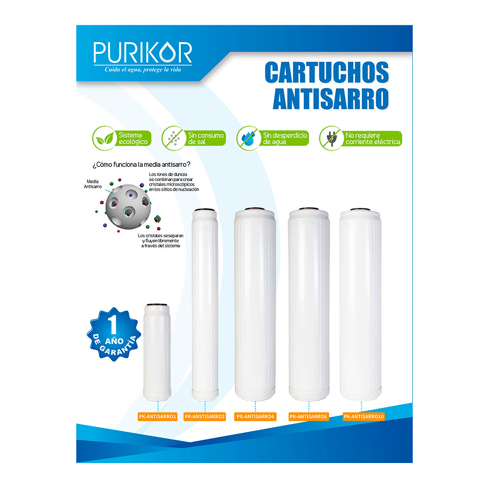 Cartucho Antisarro Marca Purikor, 4.5 X 20 1.5L, Flujo Nominal 6 gpm PK-ANTISARRO6