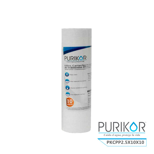 Filtro Cartucho de Polipropileno Termofusionado para reducción de Sedimentos del agua Purikor PKCPP2.5X10X10