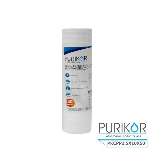 Filtro Cartucho de Polipropileno Termofusionado para reducción de Sedimentos del agua Purikor PKCPP2.5X10X50