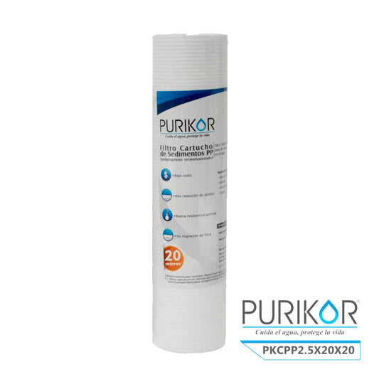 Filtro Cartucho de Polipropileno Termofusionado para reducción de Sedimentos del agua Purikor PKCPP2.5X20X20