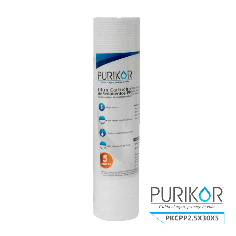 Filtro Cartucho de Polipropileno Termofusionado para reducción de Sedimentos del agua Purikor PKCPP2.5X30X5