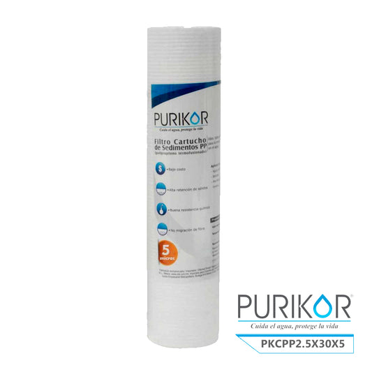 Filtro Cartucho de Polipropileno Termofusionado para reducción de Sedimentos del agua Purikor PKCPP2.5X30X5