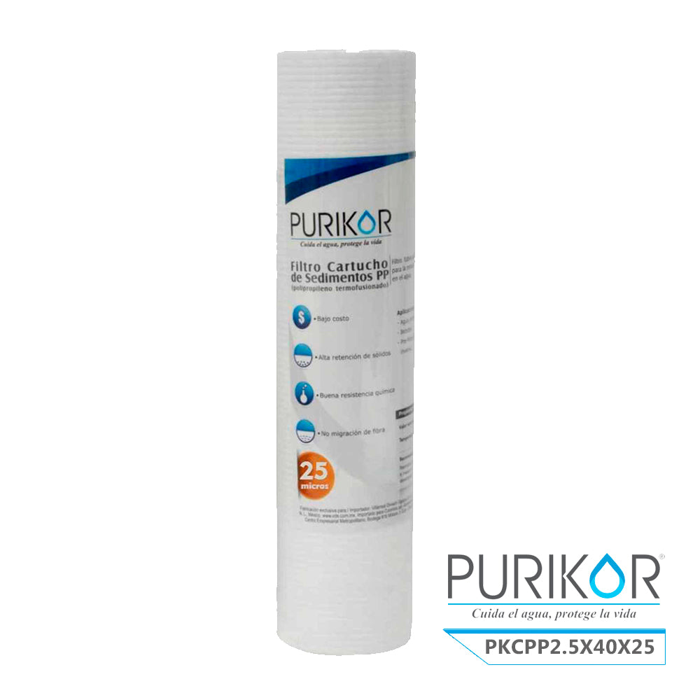Filtro Cartucho de Polipropileno Termofusionado para reducción de Sedimentos del agua Purikor PKCPP2.5X40X25