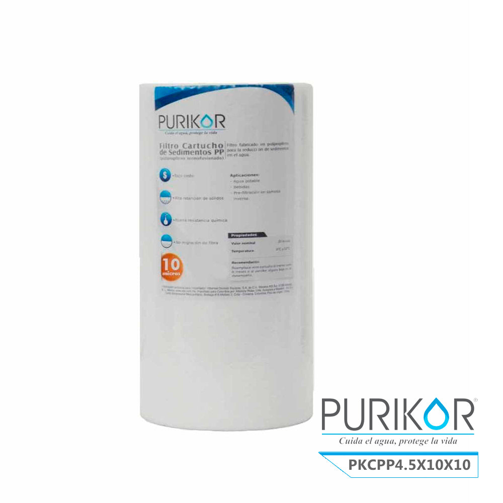 Filtro Cartucho de Polipropileno Termofusionado para reducción de Sedimentos del agua Purikor PKCPP4.5X10X10