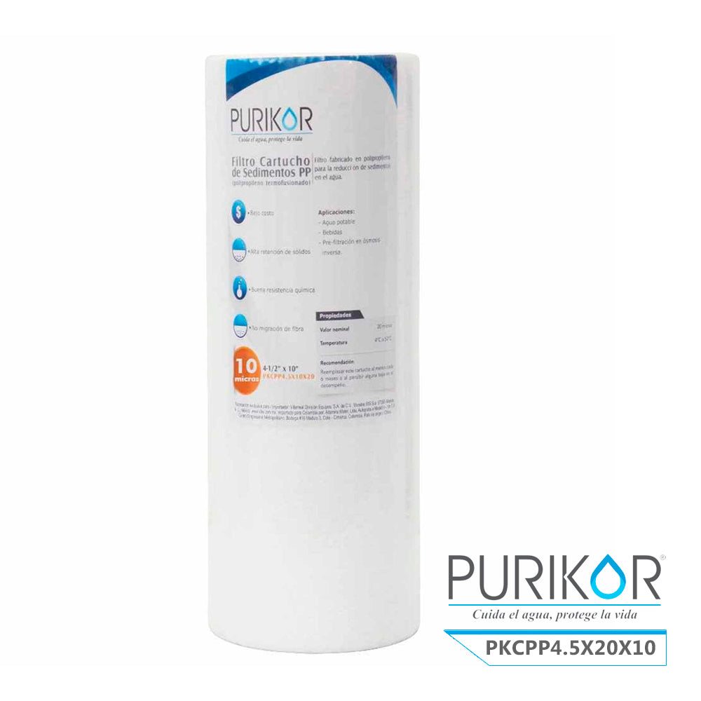 Filtro Cartucho de Polipropileno Termofusionado para reducción de Sedimentos del agua Purikor PKCPP4.5X20X10