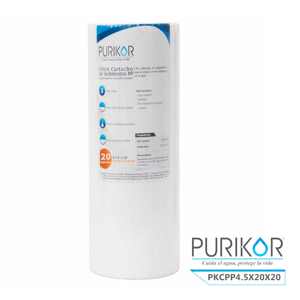 Filtro Cartucho de Polipropileno Termofusionado para reducción de Sedimentos del agua Purikor PKCPP4.5X20X20