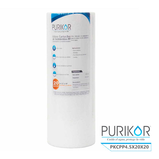 Filtro Cartucho de Polipropileno Termofusionado para reducción de Sedimentos del agua Purikor PKCPP4.5X20X20