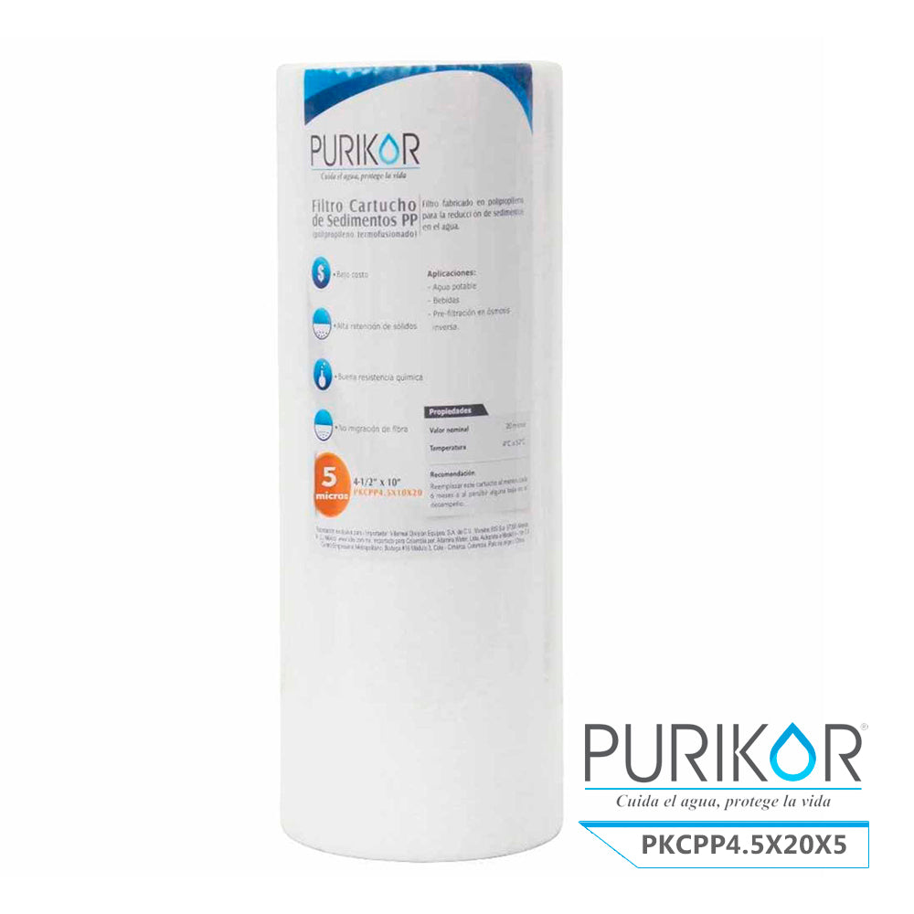 Filtro Cartucho de Polipropileno Termofusionado para reducción de Sedimentos del agua Purikor PKCPP4.5X20X5