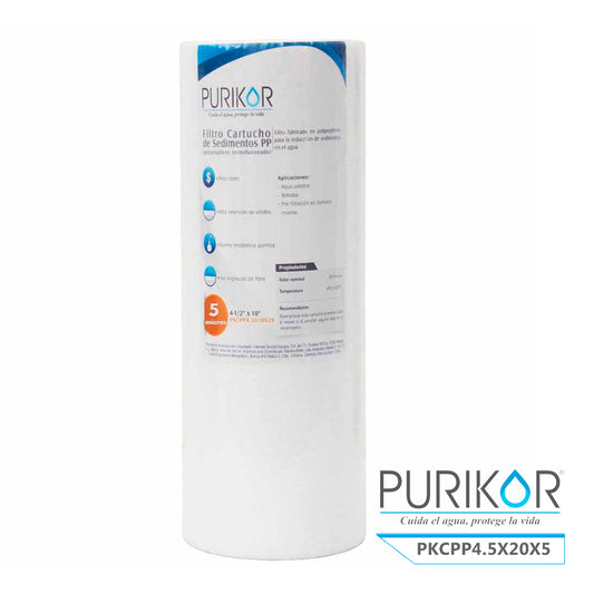 Filtro Cartucho de Polipropileno Termofusionado para reducción de Sedimentos del agua Purikor PKCPP4.5X20X5