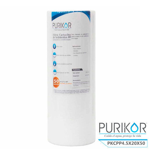 Filtro Cartucho de Polipropileno Termofusionado 4.5" x 20"  50 Micras - PURIKOR  PKCPP4.5X20X50