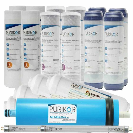 Kit PURIKOR Ósmosis Inversa 400G + UV - Mantenimiento 24M (KIT24-RO400UV)