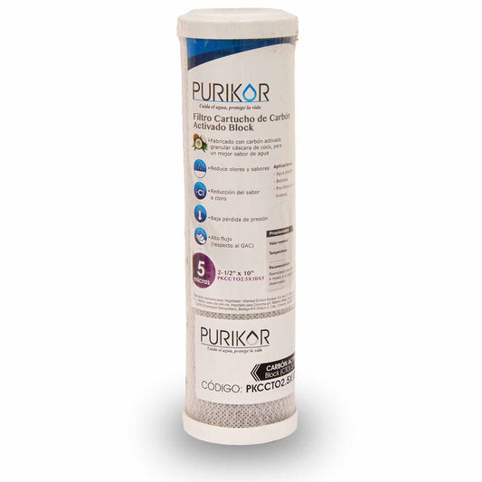 Filtro de Cartucho de Carbón Activado Block 5 Micras 10" PURIKOR (PKCCTO2.5X10X5)