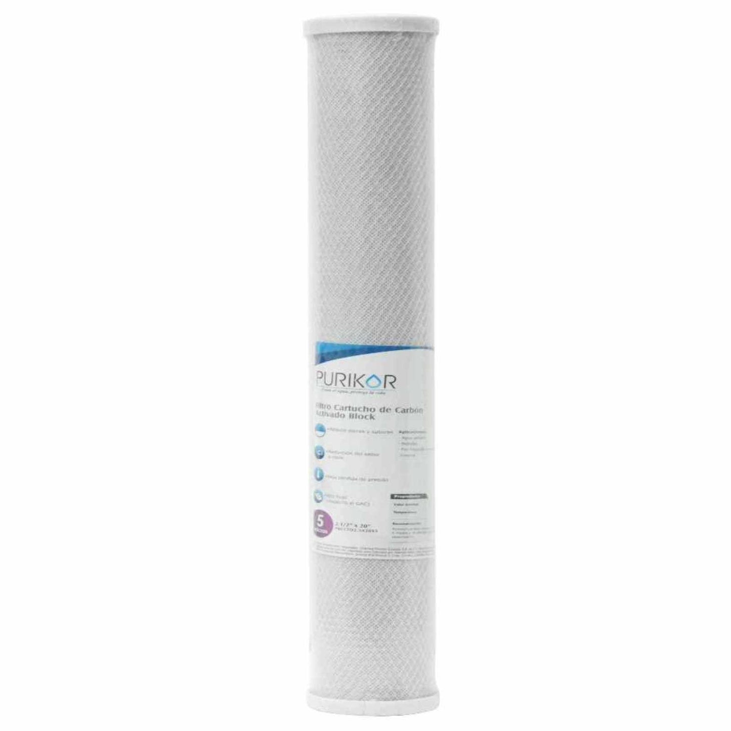 Filtro de Cartucho de Carbón Activado Block 5 Micras 20" PURIKOR (PKCCTO2.5X20X5)