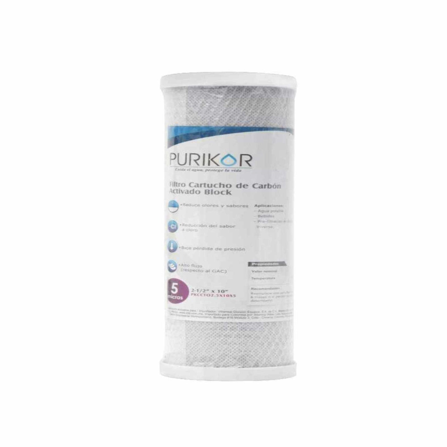 Filtro de Cartucho de Carbón Activado Block 5 Micras 4.5"x10" PURIKOR (PKCCTO4.5X10X5)