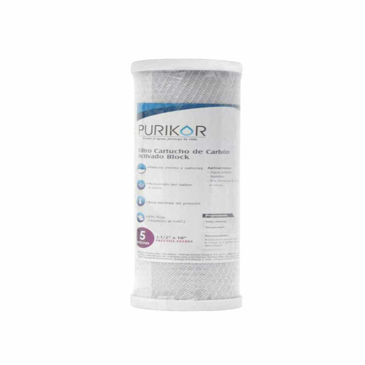 Filtro de Cartucho de Carbón Activado Block 5 Micras 4.5"x10" PURIKOR (PKCCTO4.5X10X5)